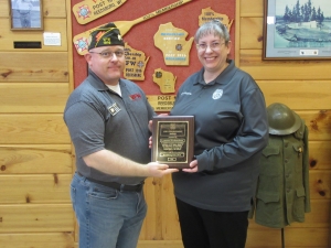 At the VFW Post 1916 Monthly Breakfast April 12, Public Servant Awards were presented to Law Enforcement Officer Kyle Yeager and Dispatcher Lynette Richardson from the Reedsburg Police Department. Awards were presented by John Noga, VFW Post commander. (Submitted photos)