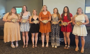 Reedsburg Beaver softball 2025 celebrated its season last week with the awards banquet. Pictured from left to right are Brianna Sullivan (Grit Award), Elizabeth Haag (Defensive Award), Rhianna Schommer (Coaches Award), Grace Gawronski (Spirit Award), Cheyenne Raupp (Most Improved), Gretchen Rockweiler (Offensive Award), Kylee Molitior (MVP). Reedsburg won 15 games this season, the highest total in 30 plus years for the program. (School District of Reedsburg photo)