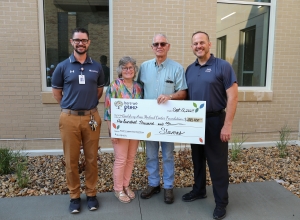 Reedsburg Area Medical Center received a $100,000 donation from Don and Joanne Slama for the new replacement RAMC Physicians Group, which is slated to open early January 2025. Don and Joanne, owners of Slama’s Lawn & Sport, with businesses located in Reedsburg, Hillsboro and Mauston, have made it their mission to give back. The Slamas donate because they want to show gratitude to the communities that have supported them. Seen here in the courtyard of the new replacement RAMC Physicians Group are, from left,