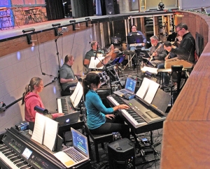 Reedsburg Area High School’s Drama Club rehearses “Mamma Mia!” Monday evening at the CAL Center. The jukebox musical will be performed this weekend. (Photos by Heather Stanek)