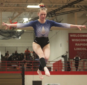 Reedsburg’s Ariana Zelner was strong on the balance beam for the Beaver gymnasts at the WIAA State Gymnastics Meet Friday in Wis. Rapids. (Photo by Troy Matz)
