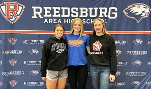 Three RAHS senior female athletes recently announced their plans of continuing their athletic careers at the collegiate level. Pictured from left to right are Nicole Riberich, Hailey Campbell and Sykora Stanek. Riberich has signed on to play soccer at UW-Whitewater and will pursue a degree in elementary education. Campbell will compete in track and field at UW-Platteville, pursuing a business degree. Stanek will attend the University of South Dakota, competing in track and field while majoring in kinesiolog