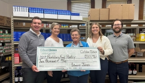 The Reedsburg Edward Jones offices recently donated $2,000 to the Reedsburg Area Food Pantry. The donation was important, as high grocery prices are affecting the nonprofit. From left are Charlie Brumer, Kate Schmidt, Ann Seamonson, Laura Morehouse and Matt Kvernen. (Submitted photo)